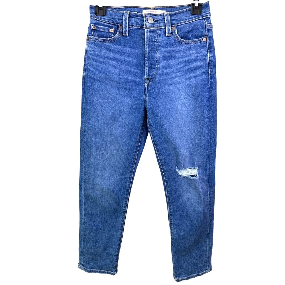 Levi's Wedgie Straight Jeans 26 High Rise Distressed Cropped Raw Hem Denim
